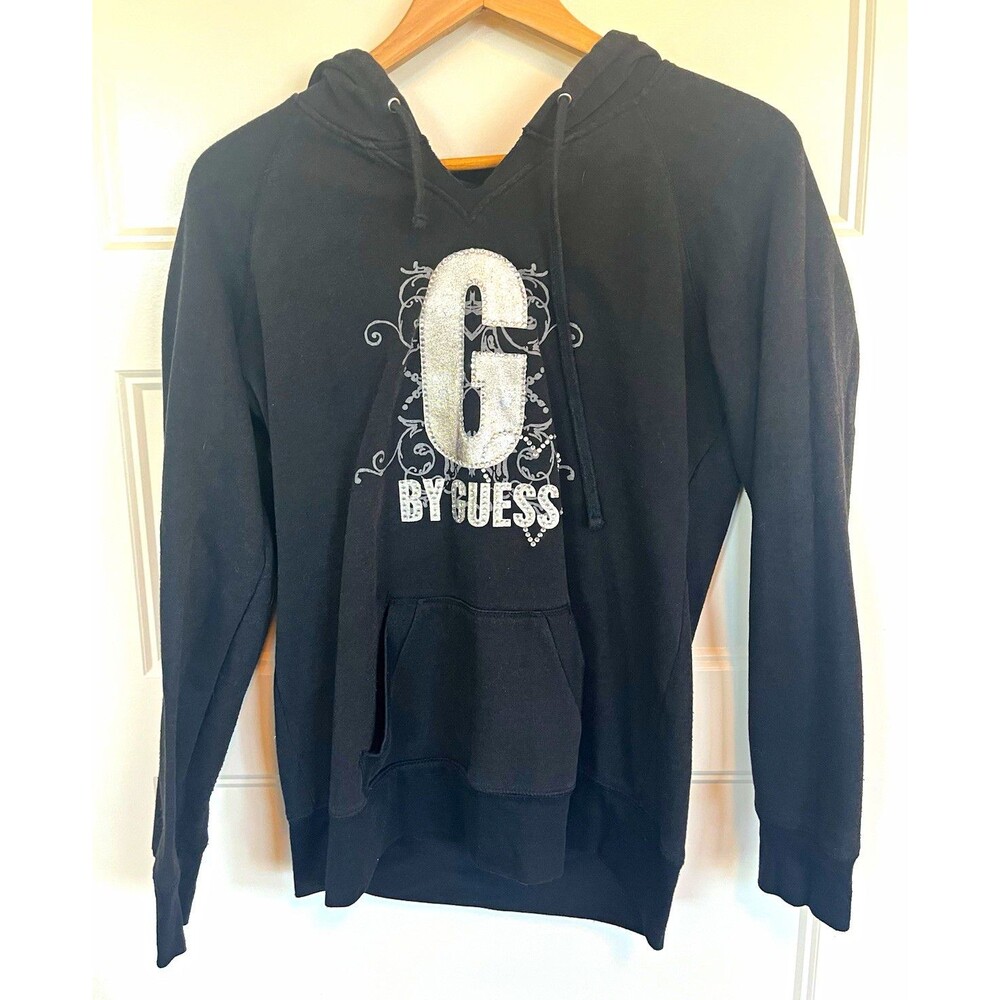 GUESS G by GUESS Black Rhinestone Logo Pullover Hoodie Women's XL Y2K Style